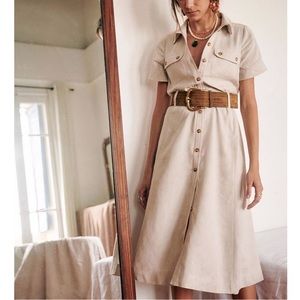 Sezane Beige Button-Front Midi Dress